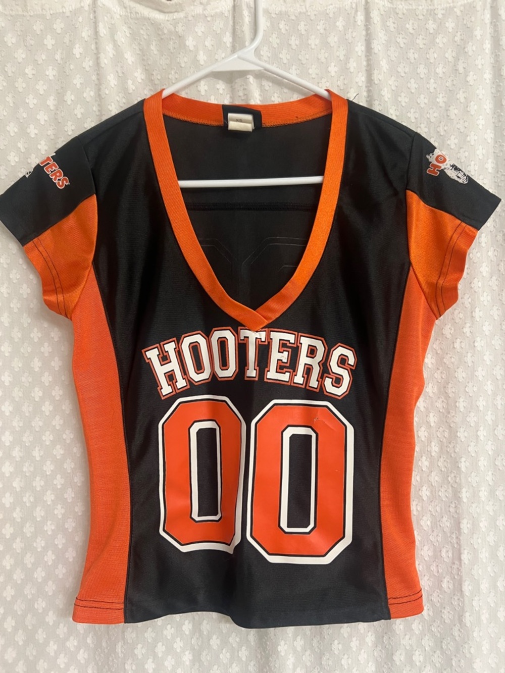 Hooters Black and Orange V-Neck Sports Jersey